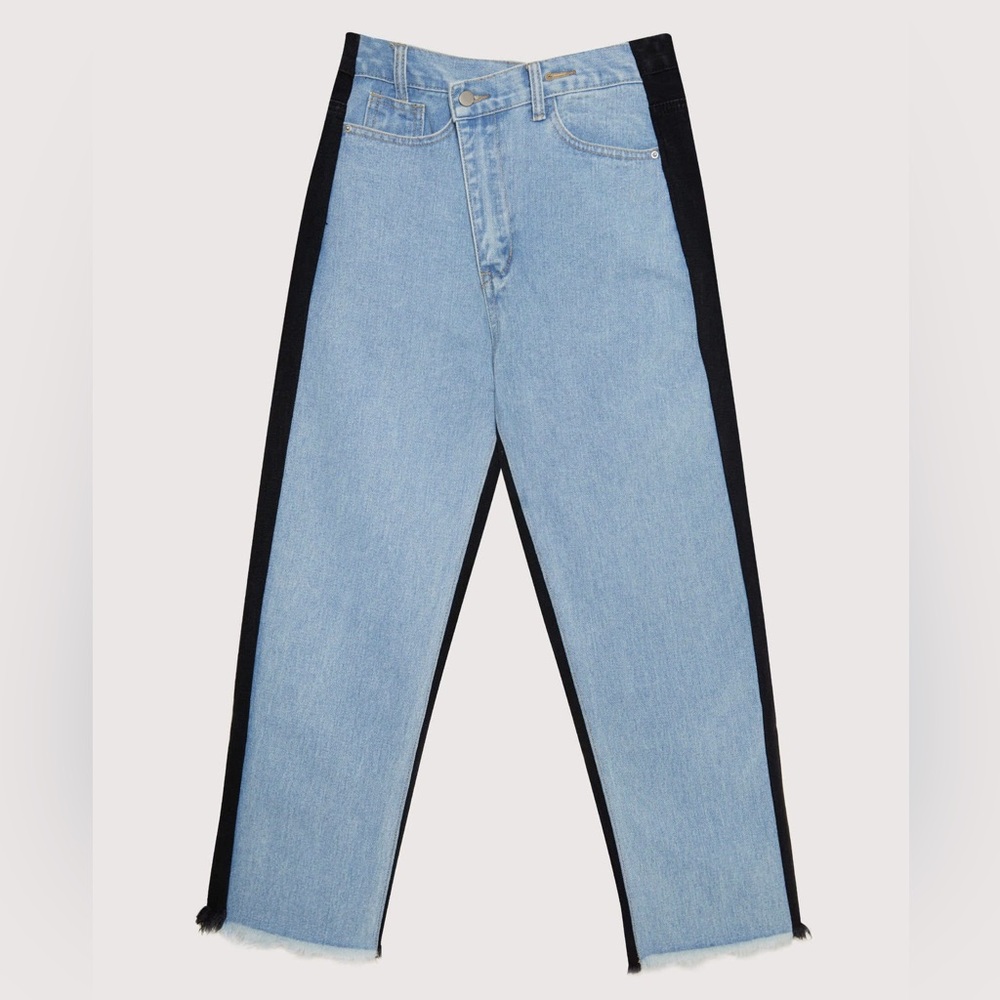 Oak + Fort Crossover Front Straight Leg Jeans - blue and black - M